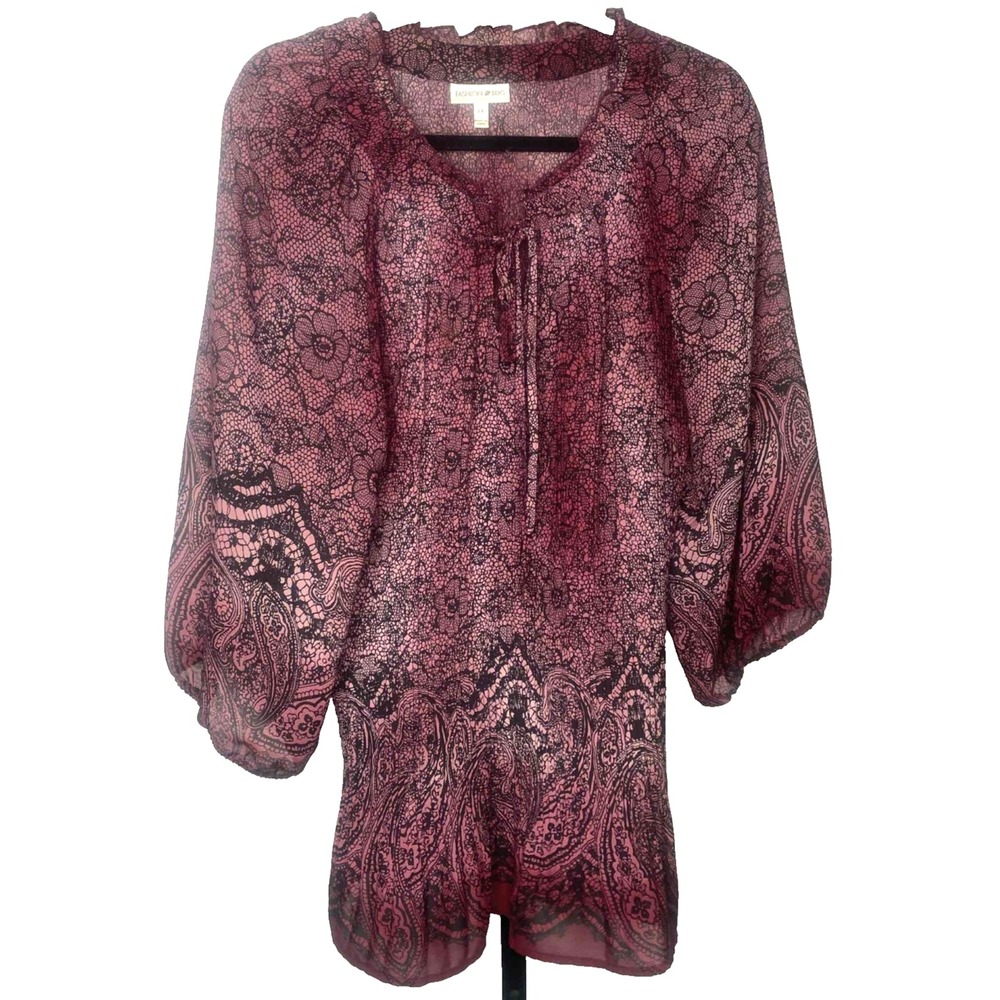 Vintage Y2K blouse top purple ombre V Neck Tunic Whimsy Fairy size 2XL stretchy